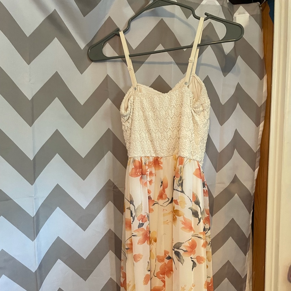 White , orange , lace top dress - casual setting